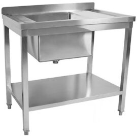 Kaupallinen pesuallas ruostumatonta terästä 800x600x900mm 1 allas vasemmalla roiskesuoja alahylly | Adexa STD08060L