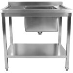 Kaupallinen pesuallas Ruostumaton teräs 800x600x900mm 1 allas oikea Roiskesuoja Alahylly | Adexa STD08060R - Image 2