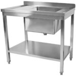 Kaupallinen pesuallas Ruostumaton teräs 800x600x900mm 1 allas oikea Roiskesuoja Alahylly | Adexa STD08060R