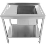 Kaupallinen pesuallas Ruostumaton teräs 800x600x900mm 1 allas oikea Roiskesuoja Alahylly | Adexa STD08060R - Image 3