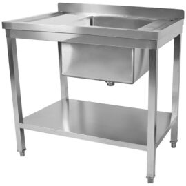 Kaupallinen pesuallas Ruostumaton teräs 800x600x900mm 1 allas oikea Roiskesuoja Alahylly | Adexa STD08060R