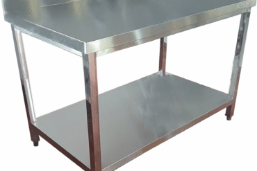 Kaupallinen Työpöytä Alahyllyllä Roiskesuoja Ruostumaton Teräs Neliöjalat 900x800x900mm | Adexa QNH11136