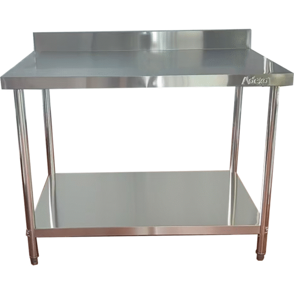 Kaupallinen työpöytä Alahylly Taustalevy Ruostumaton teräs Pyöreät jalat 900x700x900mm | Adexa QNH1152 - Image 3
