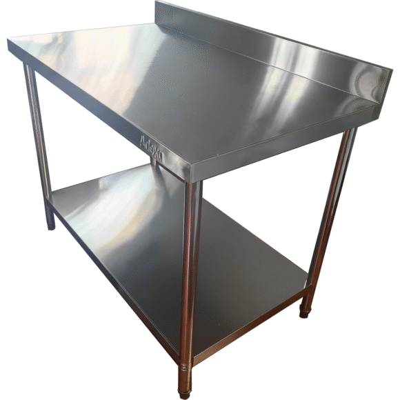 Kaupallinen työpöytä Alahylly Taustalevy Ruostumaton teräs Pyöreät jalat 900x700x900mm | Adexa QNH1152 - Image 6