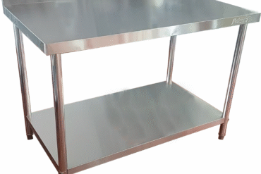 Kaupallinen työpöytä Alahylly Taustalevy Ruostumaton teräs Pyöreät jalat 900x700x900mm | Adexa QNH1152