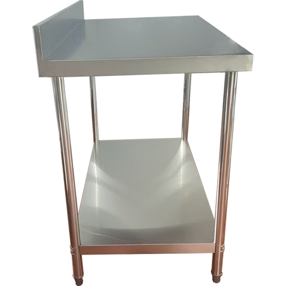 Kaupallinen työpöytä Alahylly Taustalevy Ruostumaton teräs Pyöreät jalat 900x700x900mm | Adexa QNH1152 - Image 5