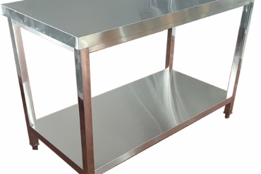 Kaupallinen työpöytä alahyllyllä ruostumatonta terästä, neliöjalat 1200x800x900mm | Adexa QNH11100