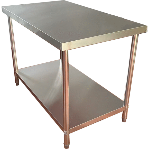 Kaupallinen työpöytä Alahylly Ruostumaton teräs Pyöreät jalat 2100x700x900mm | Adexa QNH1124 - Image 4