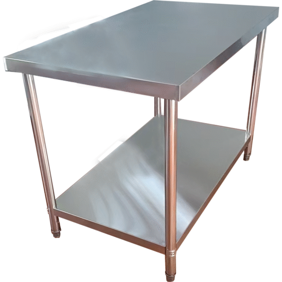 Kaupallinen työpöytä Alahylly Ruostumaton teräs Pyöreät jalat 2100x700x900mm | Adexa QNH1124 - Image 6