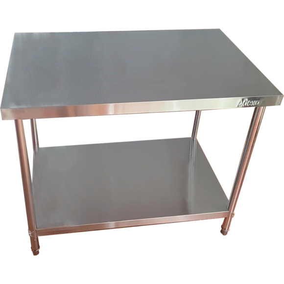 Kaupallinen työpöytä Alahylly Ruostumaton teräs Pyöreät jalat 2100x700x900mm | Adexa QNH1124 - Image 3