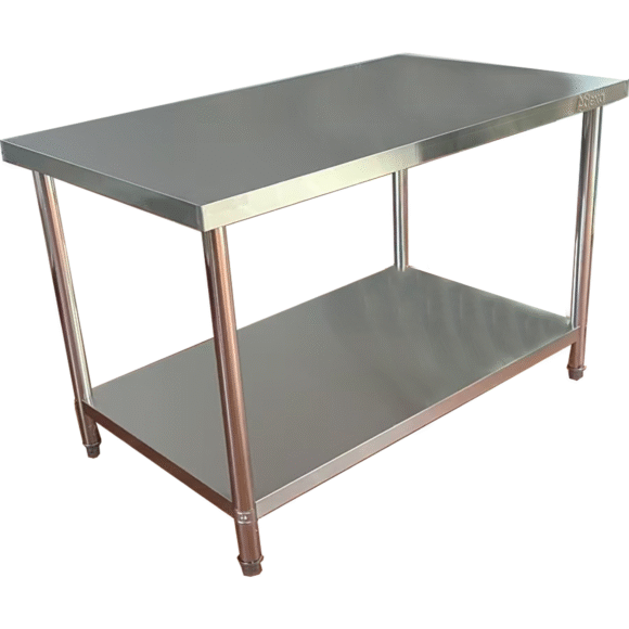 Kaupallinen työpöytä Alahylly Ruostumaton teräs Pyöreät jalat 2100x700x900mm | Adexa QNH1124