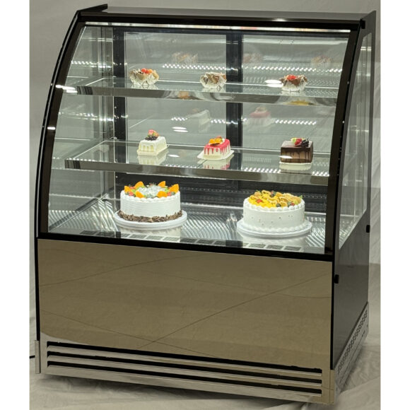 Kaupallinen Kakkutiski Pyöristetty etuosa 2 hyllyä 1000x700x1200mm Ruostumaton teräs & Musta | Adexa HL1000EM2 - Image 2