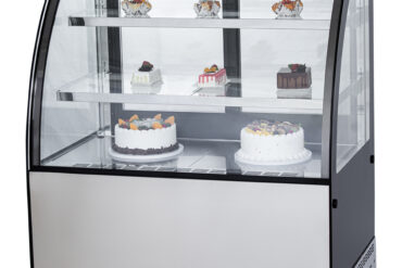 Kaupallinen Kakkutiski Pyöristetty etuosa 2 hyllyä 1000x700x1200mm Ruostumaton teräs & Musta | Adexa HL1000EM2