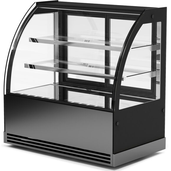 Kaupallinen Kakkuvitriini Pyöristetty etuosa 3 hyllyä 1000x700x1300 mm Musta | Adexa HL1000EM3B - Image 2