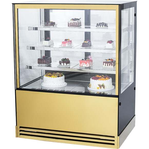 Kaupallinen Kakkuhyllykkö Suora etuosa 3 hyllyä 1000x700x1300mm Kulta & Musta | Adexa HL1000ER3BG