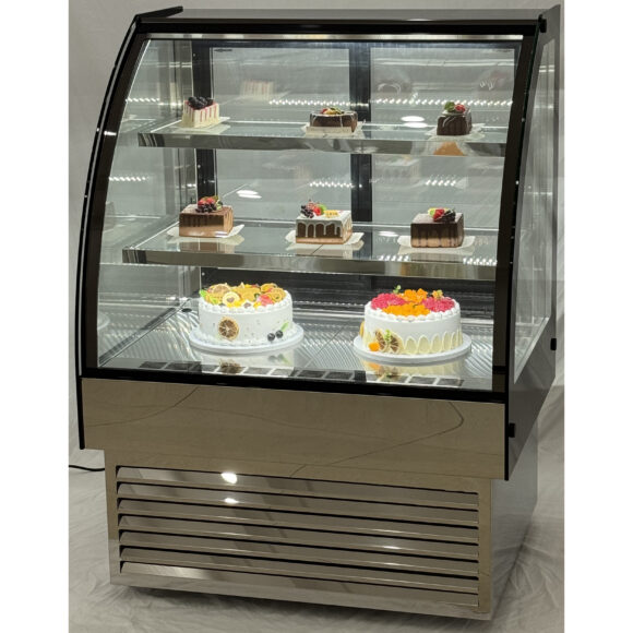 Kaupallinen Kakkutiski Pyöristetty etu 2 hyllyä 900x700x1200mm Ruostumaton teräs & Musta | Adexa HL900S2 - Image 3