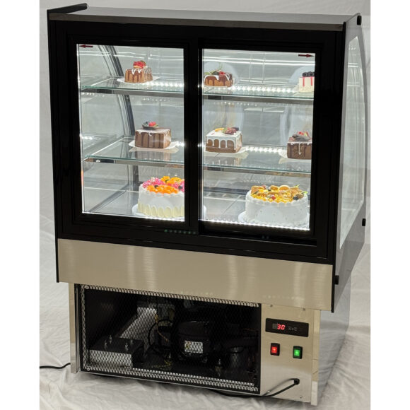 Kaupallinen Kakkutiski Pyöristetty etu 2 hyllyä 900x700x1200mm Ruostumaton teräs & Musta | Adexa HL900S2 - Image 2