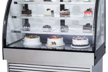 Kaupallinen Pyöreä Kakkutiski, 3 hyllyä, 700x700x1300mm, ruostumaton teräs & musta | Adexa HL700S3