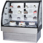 Kaupallinen kakkutiski pyöristetty etuosa 2 hyllyä 1200x700x1200mm ruostumaton teräs & musta | Adexa HL1200S2