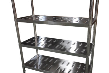 Ruostumaton teräs hyllyjärjestelmä pyöreillä jaloilla 4 hyllyä rei'illä | Adexa QHRSP1505