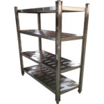 Ruostumattomasta teräksestä valmistettu hyllystö, 4 säädettävää reikähyllyä | Adexa QHSSAP1205