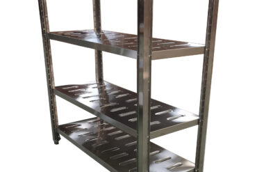 Ruostumattomasta teräksestä valmistettu hyllystö, 4 säädettävää reikähyllyä | Adexa QHSSAP1205