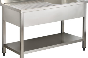 Kaupallinen pesuallas Ruostumaton teräs 1 allas Oikea Alaosa hylly Roiskelevy 1200mm Syvyys 600mm | Adexa THSTR126BR1