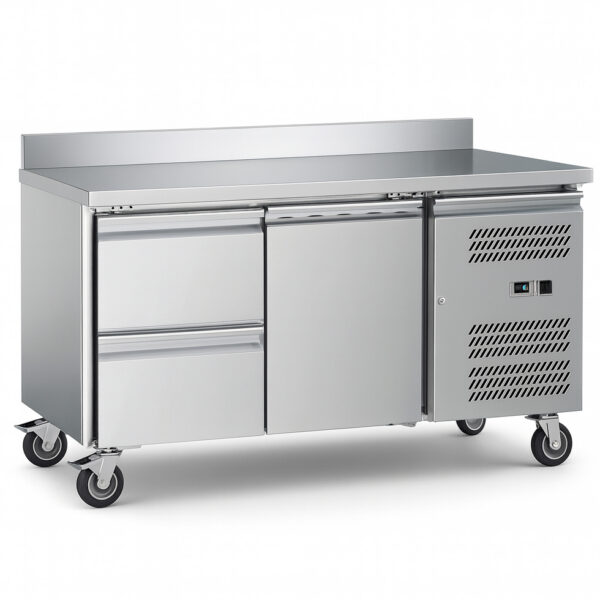 Kaupallinen jäähdytetty tiski roiskesuojalla 1 ovi 2 laatikkoa Syvyys 700mm | Adexa 2DRG22V