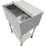 Kaupallinen jäähdytysastia, jossa on kaksi muovista tarjotinta, pyörät ja kansi, ruostumatonta terästä, 30 litraa | Adexa CIBT1924C