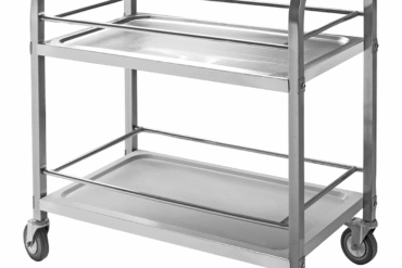 Tarjoiluvaunu/Juomatarjotin pulloille Ruostumaton teräs 2 hyllyä suojakehikolla Neliöputket 950x500x950mm | Adexa SBT2A