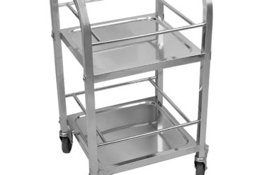 Tarjoiluvaunu/Pullovaunu pulloille Ruostumatonta terästä 2 hyllyä suojakehyksellä Neliöputket 450x400x835mm | Adexa SBTB2C