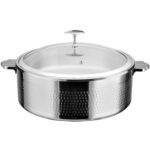 Tarjoilu- ja Chafing-astia lasikannella & ruostumattomasta teräksestä valmistetulla sisäosalla, kolmikerroksinen vasaroitu pinta ⌀320x120mm ruostumaton teräsviimeistely | Adexa E0312001