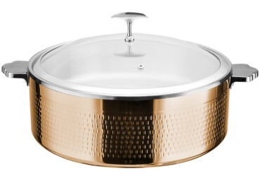 Tarjoilu- ja haudutuspata lasikannella ja keraamisella sisuksella, kolmikerroksinen vasaroitu pinta ⌀320x120mm kupari | Adexa E0312010M