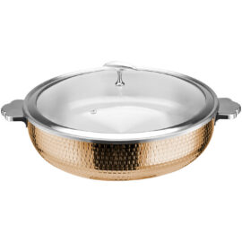 Tarjoilu- ja haudutuspata lasikannella ja keraamisella sisuksella, kolmikerroksinen vasaroitu pinta ⌀320x90mm kupari | Adexa E0312210M