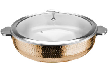 Tarjoilu- ja haudutuspata lasikannella ja keraamisella sisuksella, kolmikerroksinen vasaroitu pinta ⌀320x90mm kupari | Adexa E0312210M