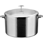 Tarjoilu- ja haudutuspata lasikannella % Ruostumattomasta teräksestä valmistettu sisus Kolmikerroksinen vasaroitu pinta ⌀320x210mm Ruostumaton viimeistely | Adexa E0312300