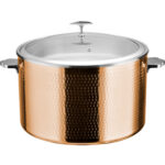 Tarjoilu- ja haudutuskattila lasikannella & ruostumattomasta teräksestä valmistettu sisäosa Kolmikerroksinen vasaroitu pinta ⌀320x210mm Kupari | Adexa E0312301