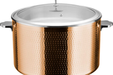 Tarjoilu- ja haudutuskattila lasikannella & ruostumattomasta teräksestä valmistettu sisäosa Kolmikerroksinen vasaroitu pinta ⌀320x210mm Kupari | Adexa E0312301