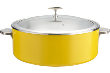 Tarjoilu- ja lämpöastia lasikannella & ruostumattomasta teräksestä valmistettu sisäosa Kolmikerroksinen väripinnoitettu pinta ⌀320x120mm Keltainen | Adexa E0912005