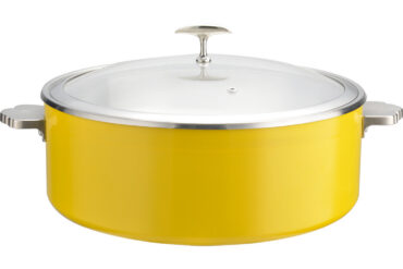 Tarjoilu- ja haudutuspata lasikannella ja keraamisella sisuksella Kolmikerroksinen väripinnoitettu pinta ⌀320x120mm Keltainen | Adexa E0912005M