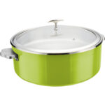 Tarjoilu- ja haudutuspata lasikannella ja keraamisella sisuksella Kolmikerroksinen väripinnoitettu pinta ⌀320x120mm Vihreä | Adexa E0912010M