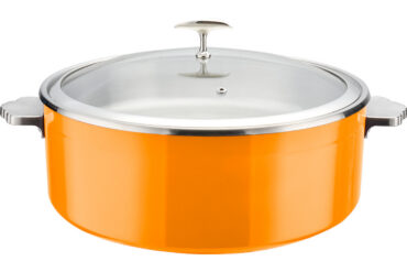 Tarjoilu- ja haudutuspata lasikannella ja ruostumattomasta teräksestä valmistetulla sisäosalla Kolmikerroksinen väripinnoitettu pinta ⌀320x120mm Oranssi | Adexa E0912015