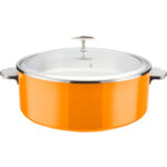 Tarjoilu- ja haudutuspata lasikannella ja keraamisella sisuksella Kolmikerroksinen väripinnoitettu pinta ⌀320x120mm Oranssi | Adexa E0912015M