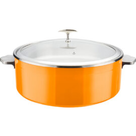 Tarjoilu- ja haudutuspata lasikannella ja keraamisella sisuksella Kolmikerroksinen vasaroitu pinta ⌀320x120mm Oranssi | Adexa E0912015M