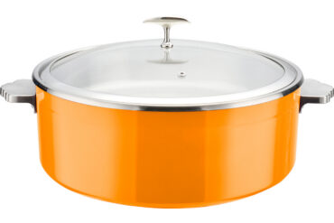 Tarjoilu- ja haudutuspata lasikannella ja keraamisella sisuksella Kolmikerroksinen väripinnoitettu pinta ⌀320x120mm Oranssi | Adexa E0912015M