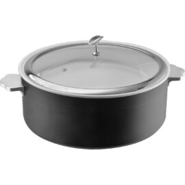 Tarjoilu- ja haudutuspata lasikannella ja ruostumattomasta teräksestä valmistetulla sisäosalla Kolmikerroksinen vasaroitu pinta ⌀320x120mm Musta | Adexa E0912016