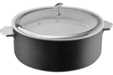 Tarjoilu- ja haudutuspata lasikannella ja ruostumattomasta teräksestä valmistetulla sisäosalla Kolmikerroksinen väripinnoitettu pinta ⌀320x120mm Musta | Adexa E0912016