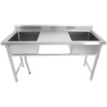 Ammattikäyttöön tarkoitettu ruostumaton teräksinen pesuallas 1570x600x900mm 2 allasta roiskesuoja | Adexa YDRST60160X2M - Image 4