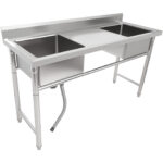 Ammattikäyttöön tarkoitettu ruostumaton teräksinen pesuallas 1570x600x900mm 2 allasta roiskesuoja | Adexa YDRST60160X2M