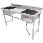 Ammattikäyttöön tarkoitettu ruostumaton teräksinen pesuallas 1570x600x900mm 2 allasta roiskesuoja | Adexa YDRST60160X2M - Image 2